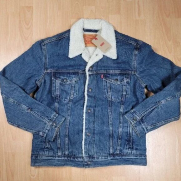 NEW Levi's Sherpa Denim Type II Trucker Jacket Men's Size Small Snap Winter Coat - Picture 1 of 8